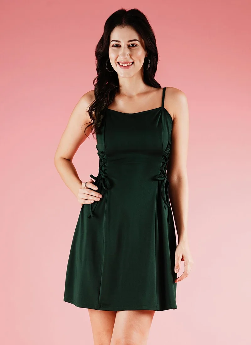 globus Globus Women Green Shoulder Strap Fit & Flare Dress